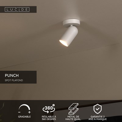Lucide PUNCH - Spot plafond - 1xGU10 - Blanc